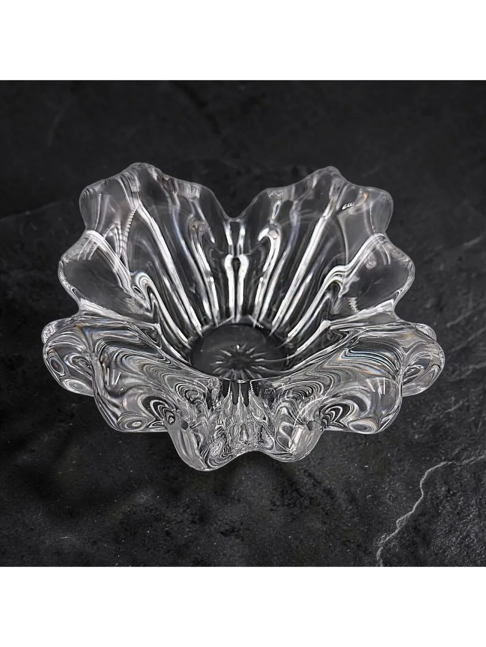 Vintage Clear Crystal Ruffled Flower Bowl 6